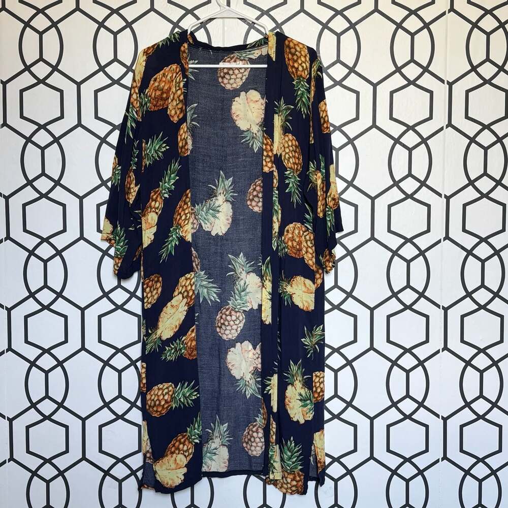 Do Everything in Love Blue Pineapple Tropical Kimono Swim Coverup One Size
